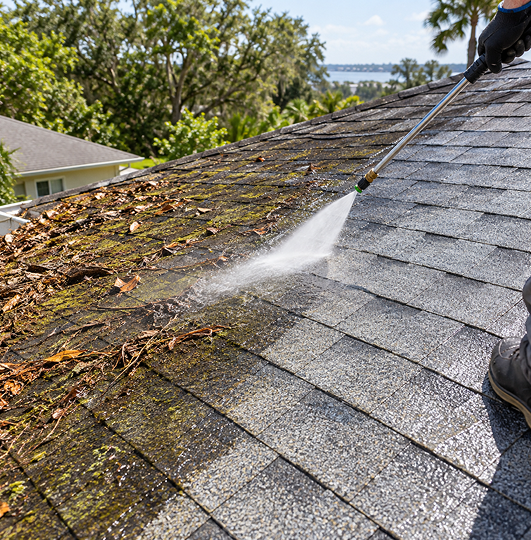 Roof Cleaning: Pressure Washing & Leaf Blowing