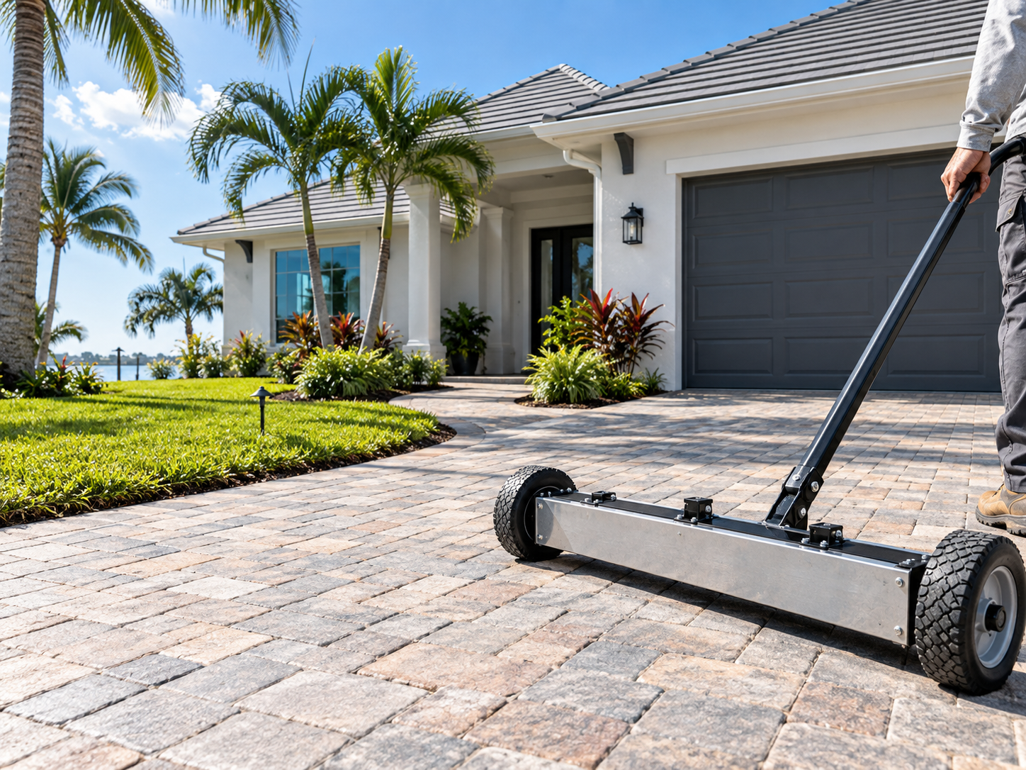 Magnetic nail sweeps in the driveway, walkways, and perimeter, twice